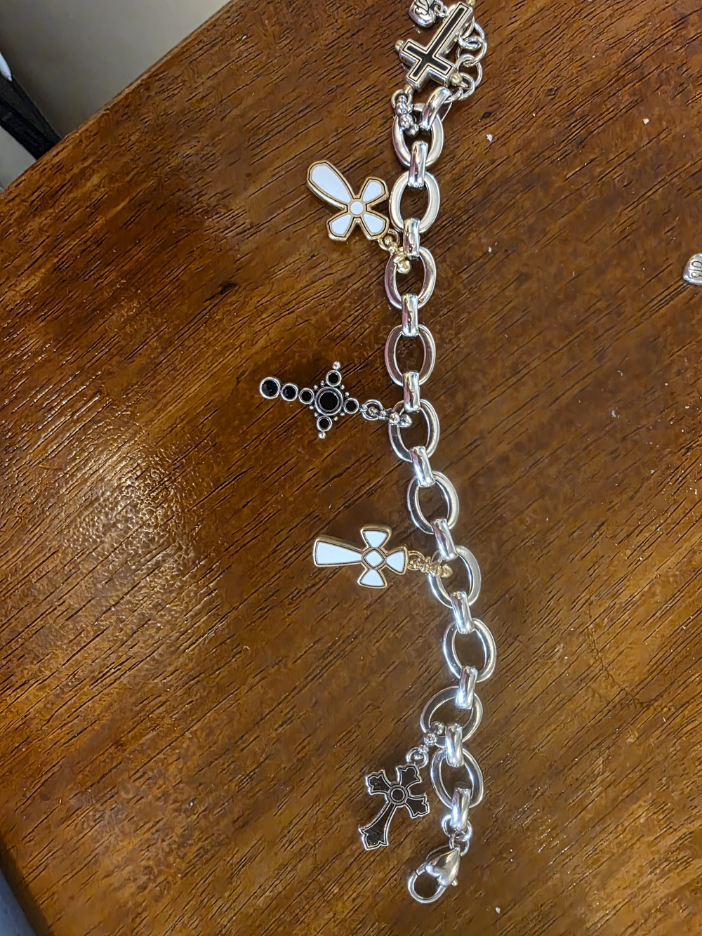 Brighton Silver Charm Cross Bracelet with White Enamel , New